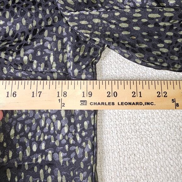 Liverpool Silky Button Up Collared Textured Black and Olive Green Top Small - Picture 7 of 11